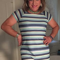 Blue and green striped dress