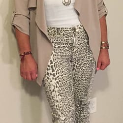 Leopard-print jeans and waterfall jacket