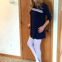 Blue dress with blue tights