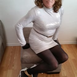 new white dress and very high heels