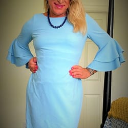 Tiered-Bell-Sleeve Sheath Dress in Baby Blue