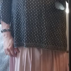 trying my pink skirt with a dark colored top