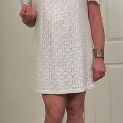 Mini shift dress with puff sleeves
