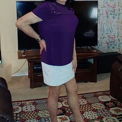 New Purple Bouse and White Skirt