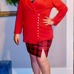 Red dress/coat with tartan skirt
