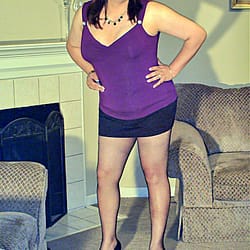 Miniskirt and pretty purple top