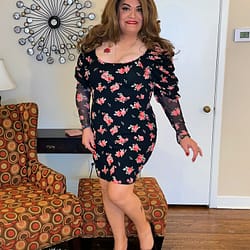 Black floral dress with gigot sleeves