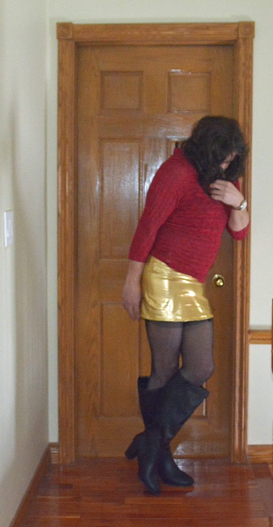 My sort of new gold mini skirt and brand new boots