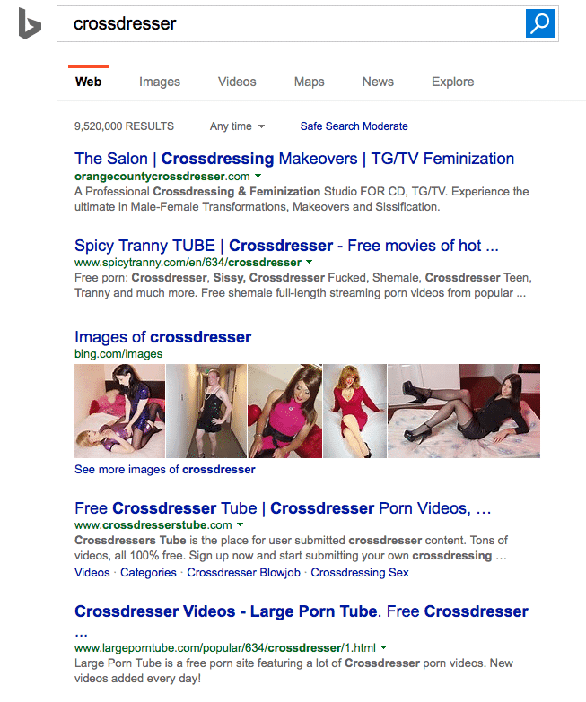 Search for Crossdressers on Bing