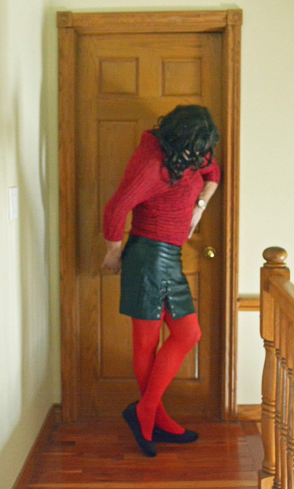 Red stockings and new black shoes