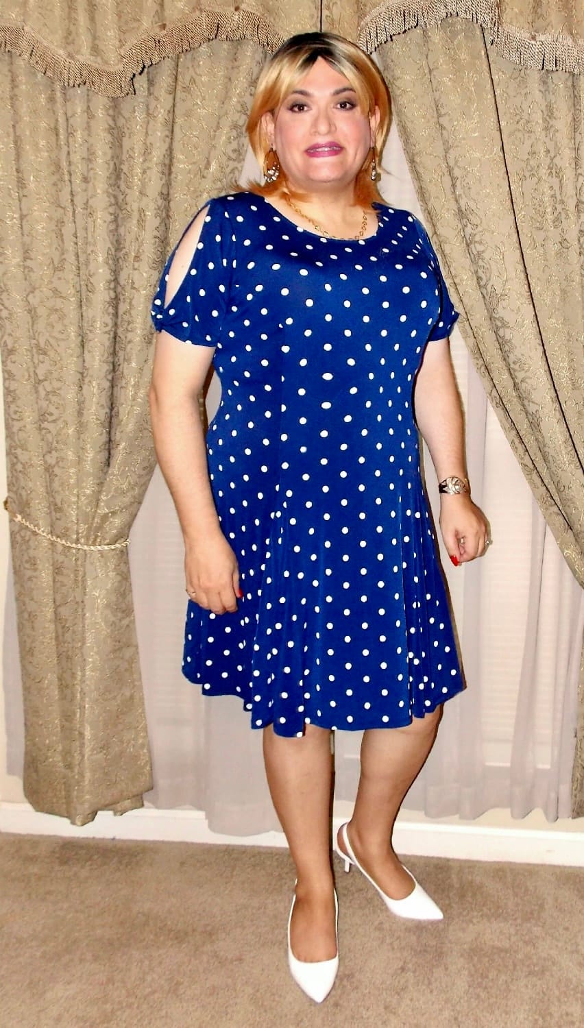 Cold Shoulder Polka Dots Dress Crossdresser Heaven