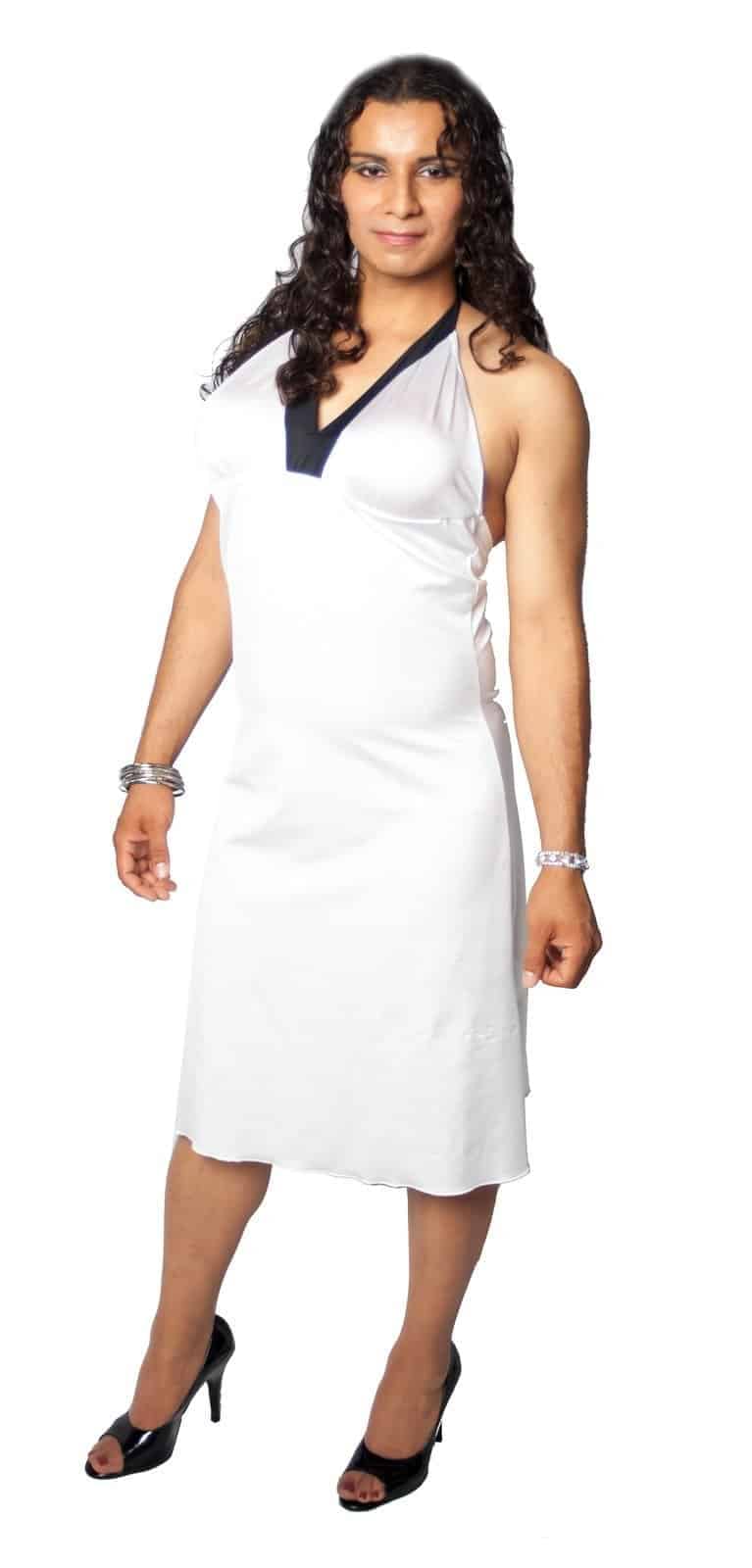 Halter Dress With Breast Pockets White – Crossdresser Heaven